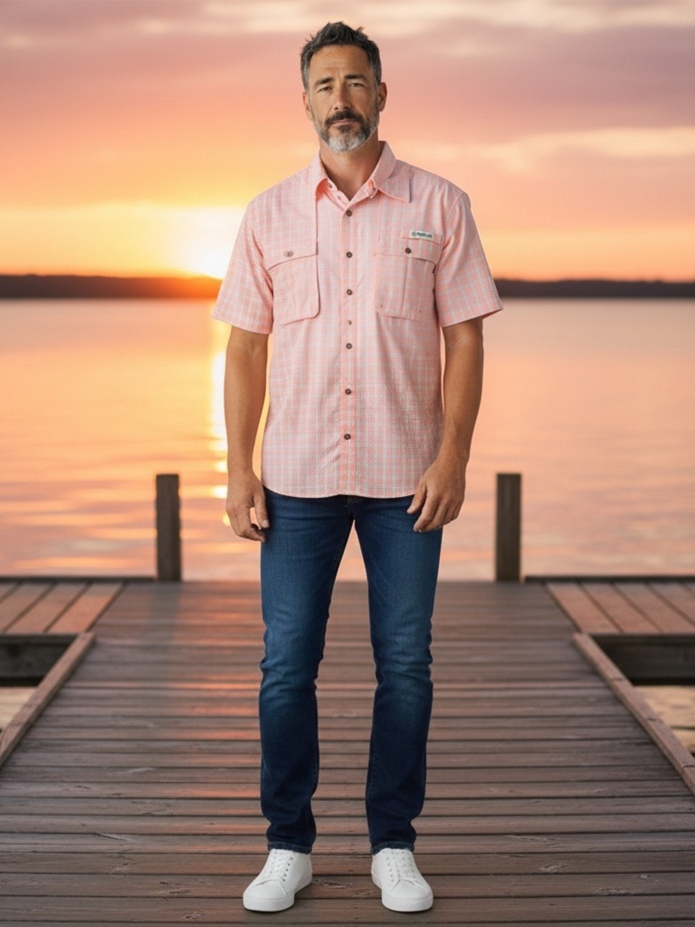 Magellan Outdoors Men’s Coral Plaid Short-Sleeve Button-Down Shirt